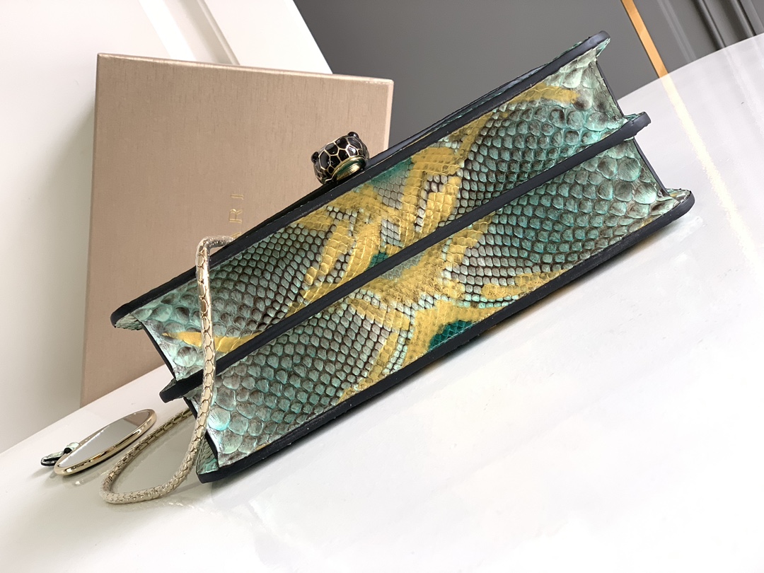 Bvlgari Serpenti Forever Medium Crossbody Bag in Yellow/Green Python Skin 